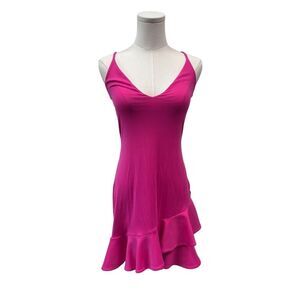 NWOT Susana Monaco Women's Pink Asymmetrical Ruffle Hem Mini Dress Size S